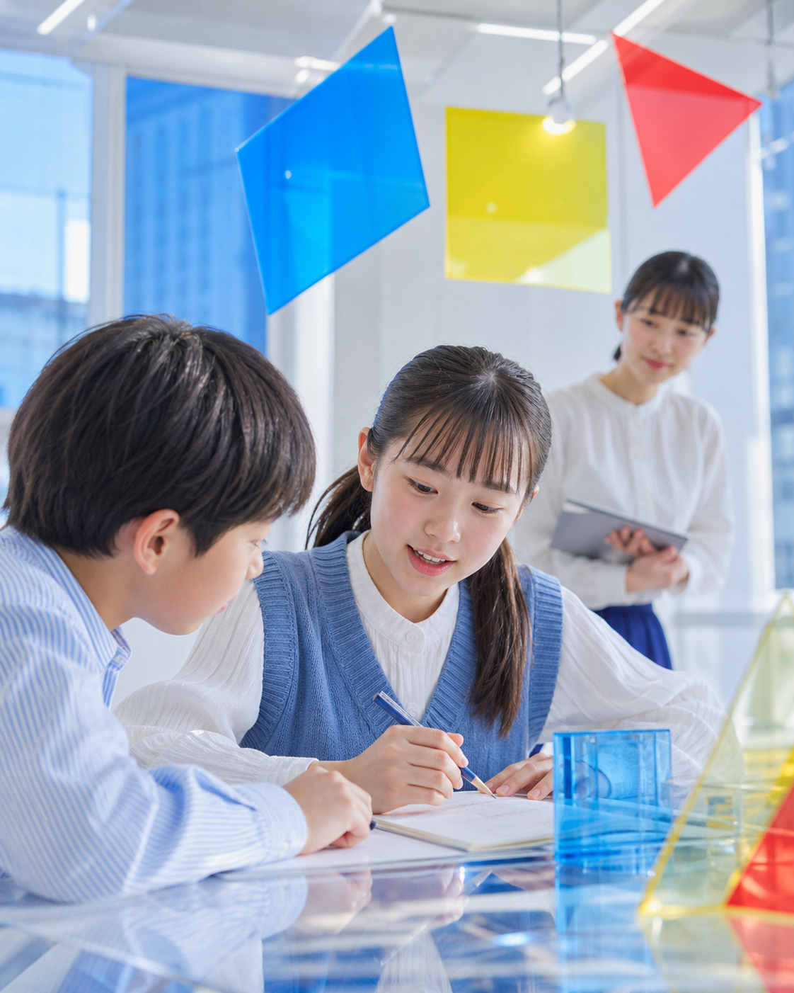 仲間と中学受験の学習に取り組む小学生
