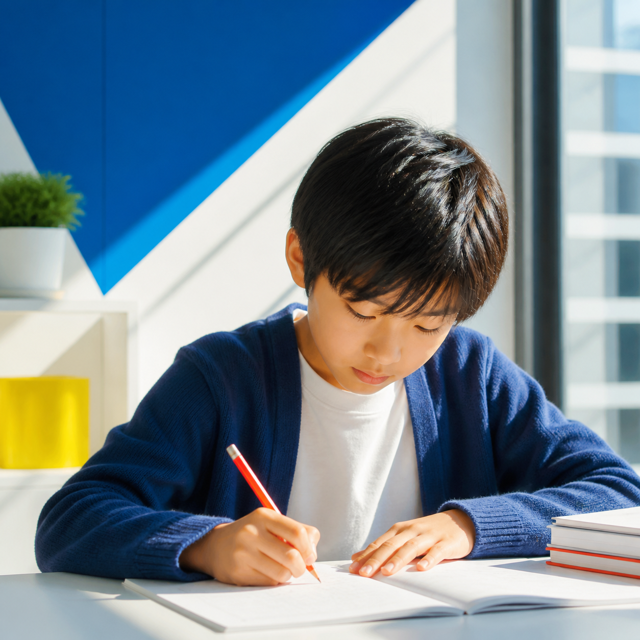 集中して宿題に取り組む小学生
