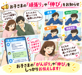 お子さまの「頑張り」や「伸び」をお知らせ